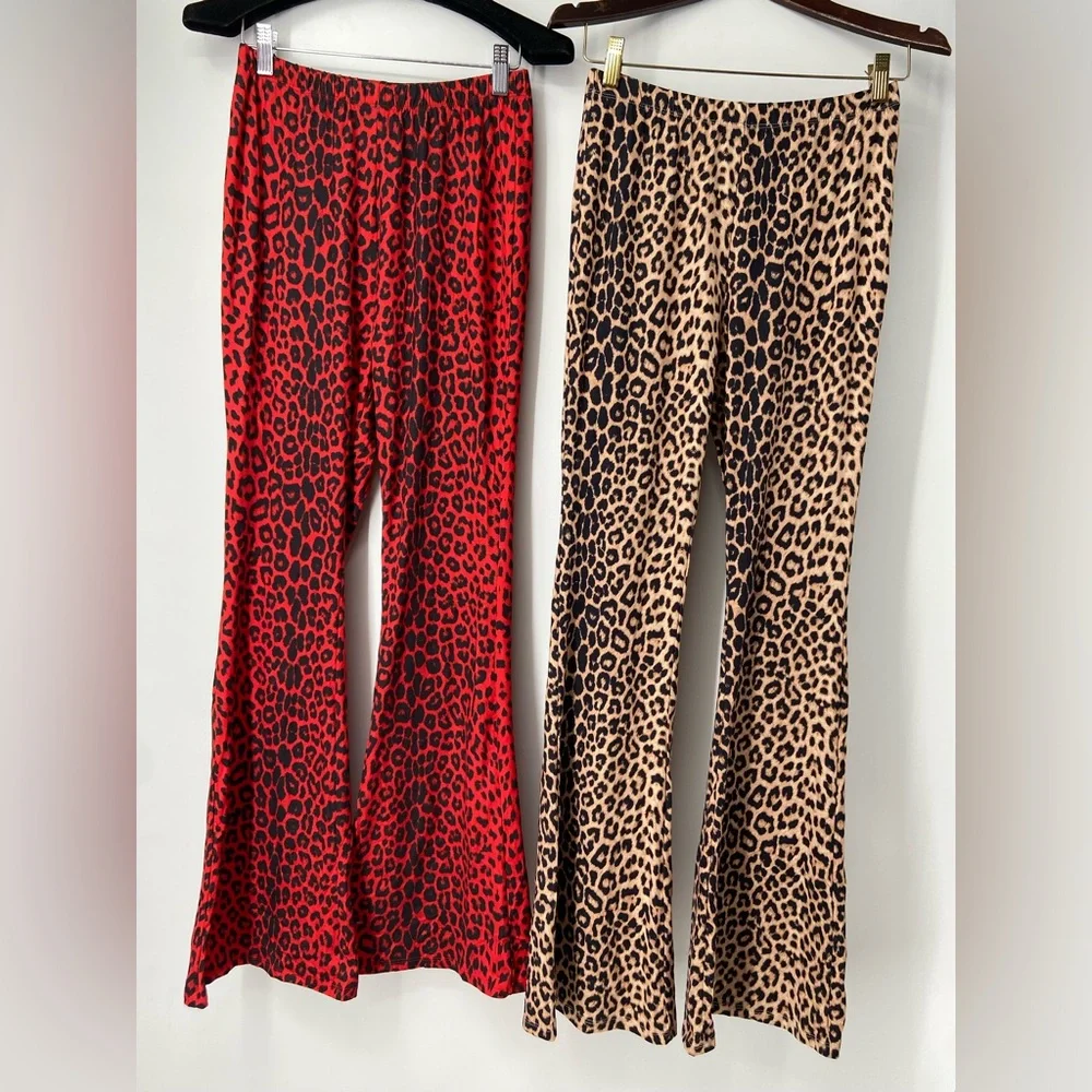 Shein Red Leopard High waisted Flair Pants‎ Size Small